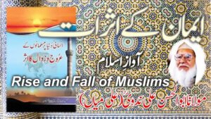 Cover of Islamic book discussing the Rise and Fall of Muslims, featuring Maulana Abul Hasan Ali Nadwi and AwazeIslam branding.
