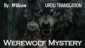 Werewolf mystery illustration showing dark forest and shadowy wolf-like figure